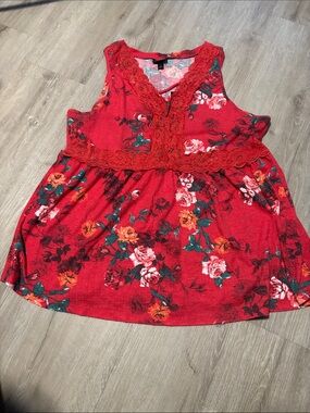 torrid Red Floral Lace-Trim Sleeveless Camisole